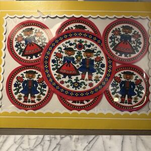 Bavarian Folk Art Coaster Set‎ Boy And Girl Traditional Austrian German Colorful
